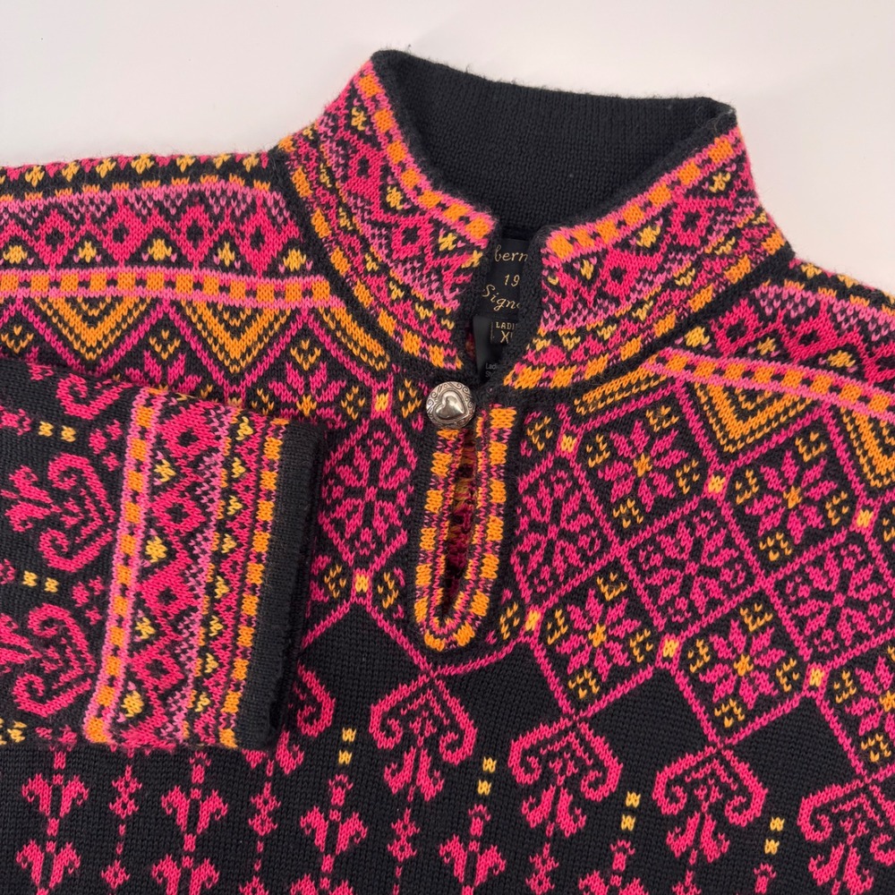 Obermeyer Borealis Sweater Womens XL Black Pink Nordic Fair Isle Wool 16168